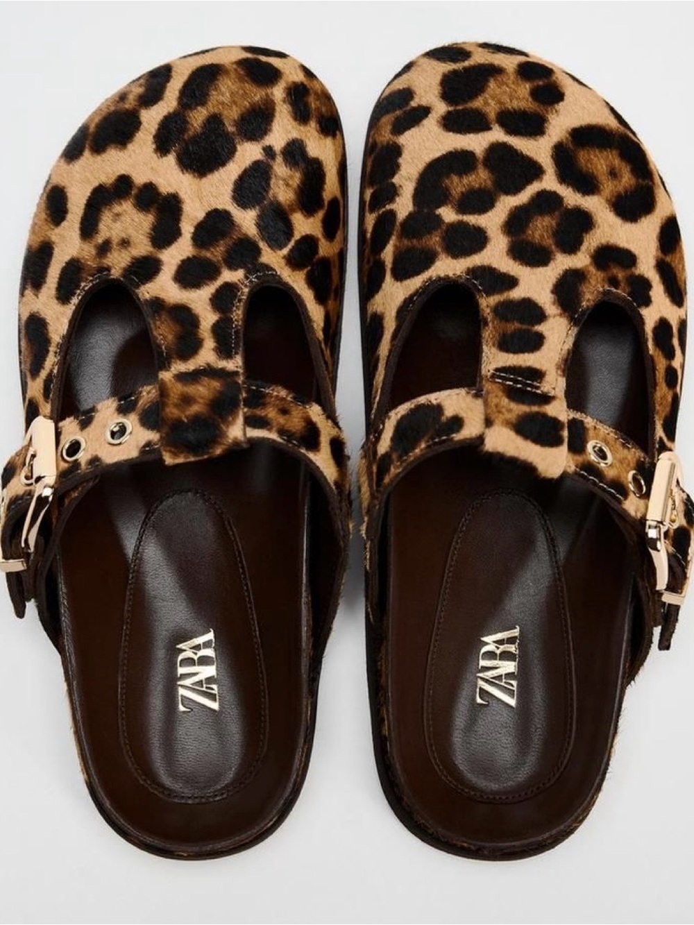 ZARA Leopard Print Clogs - Brown